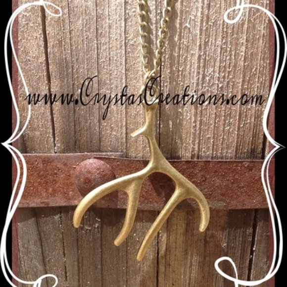 Five Point Deer Antler Necklace GP - Picture 1 of 1
